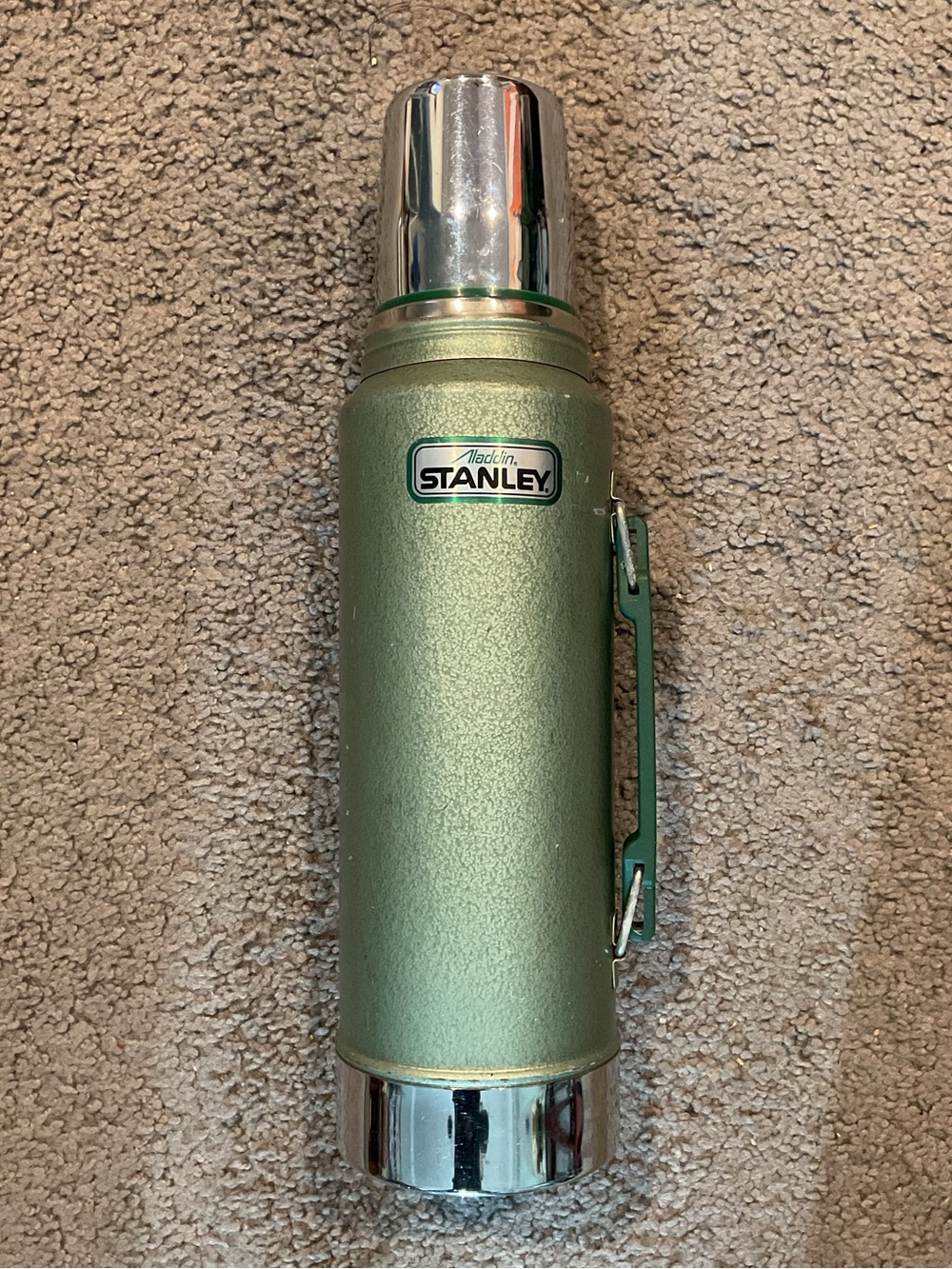 Vintage Aladdin Stanley Quart Tall Metal Thermos Bottle Green 1970’s Camping